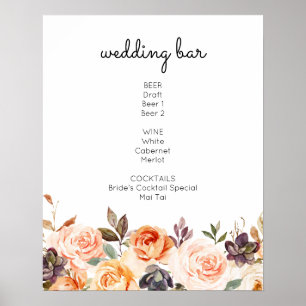 Blush & Peach Floral Bar Drinks Sign