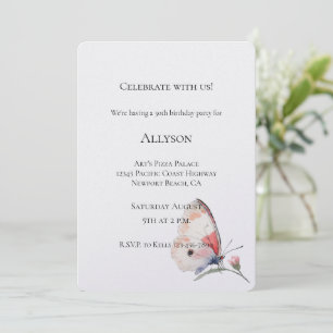 Blush Peach Floral Butterfly Birthday Invitation