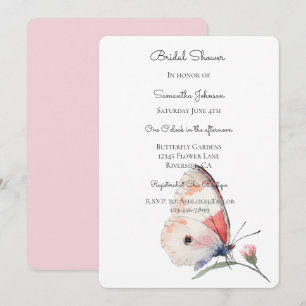 Blush Peach Floral Butterfly Bridal Shower Invitation