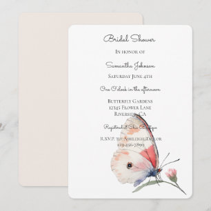 Blush Peach Floral Butterfly Bridal Shower Invitation