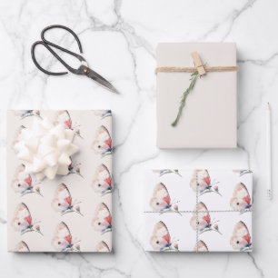 Blush Peach Floral Butterfly Bridal Shower Wrapping Paper Sheet
