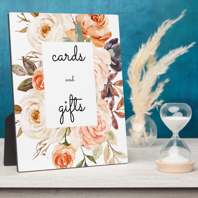 Blush & Peach Floral Cards & Gifts Sign Easel Plaque (Side)