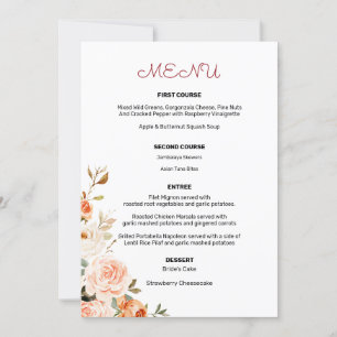 Blush & Peach Floral Entree Menu 2 Invitation