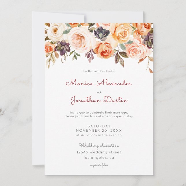 Blush & Peach Floral Invitation (Front)
