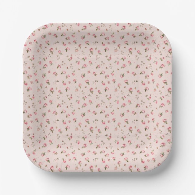 Blush & Peach Floral Paper Plate  (Front)