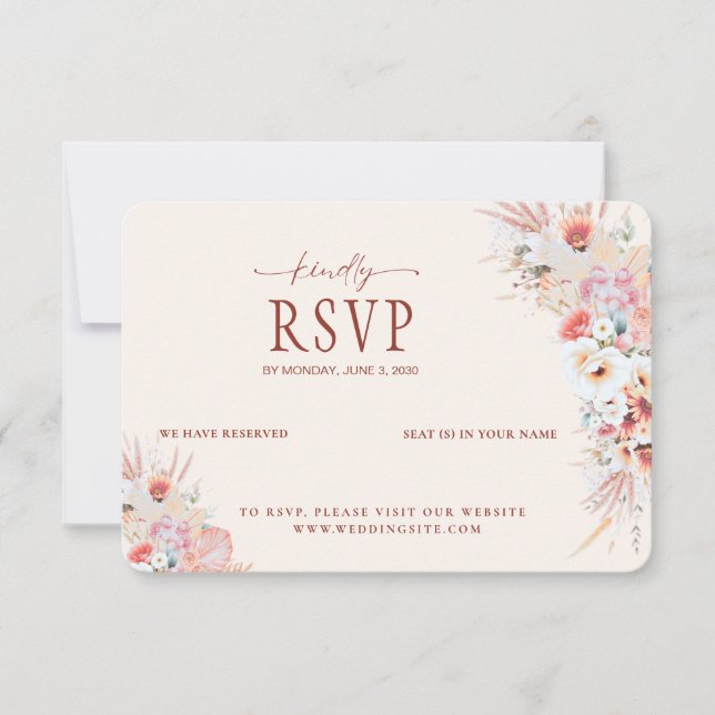 Blush Peach Floral QR Code RSVP Wedding  Card (Front)