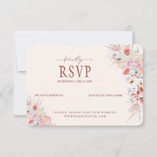 Blush Peach Floral QR Code RSVP Wedding  Card