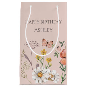 Blush Peach Floral Wildflower Birthday Small Gift Bag