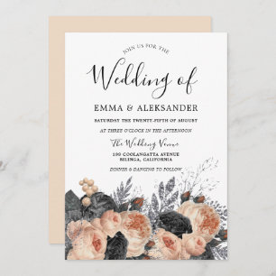 Blush Peach Flowers Elegant Wedding Invitation