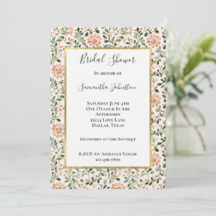 Blush Peach Flowers Green Leaves Bridal Shower Invitation