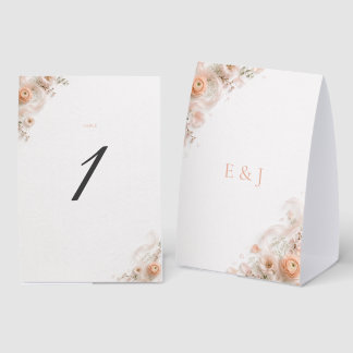 Blush Peach Garden Silk Ribbon Table Number Card