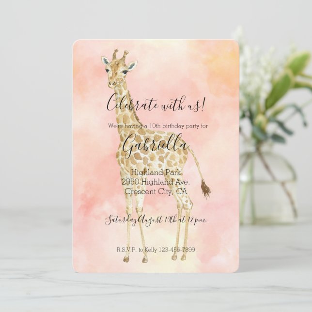 Blush Peach Giraffe Invitation (Standing Front)
