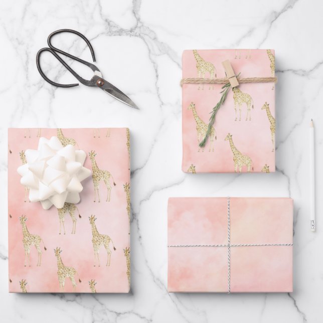 Blush Peach Giraffe     Wrapping Paper Sheet (Front)