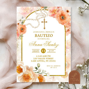 Blush Peach Girl Baptism Invitation