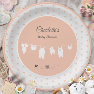 Blush Peach Hearts Boho Baby Girl Shower Plates