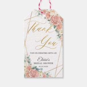 Blush Peach Ivory Floral Gold Favour Thank You Gift Tags