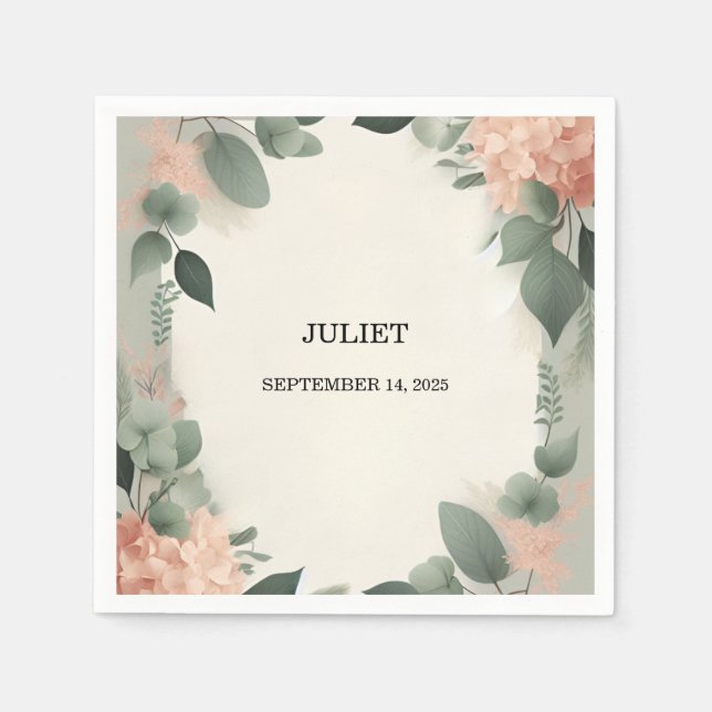 Blush Peach Mint Moss Sage Green Bridal Shower Napkin (Front)