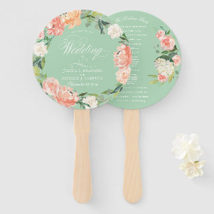 Blush Peach Mint Watercolor Floral Welcome Wedding Hand Fan
