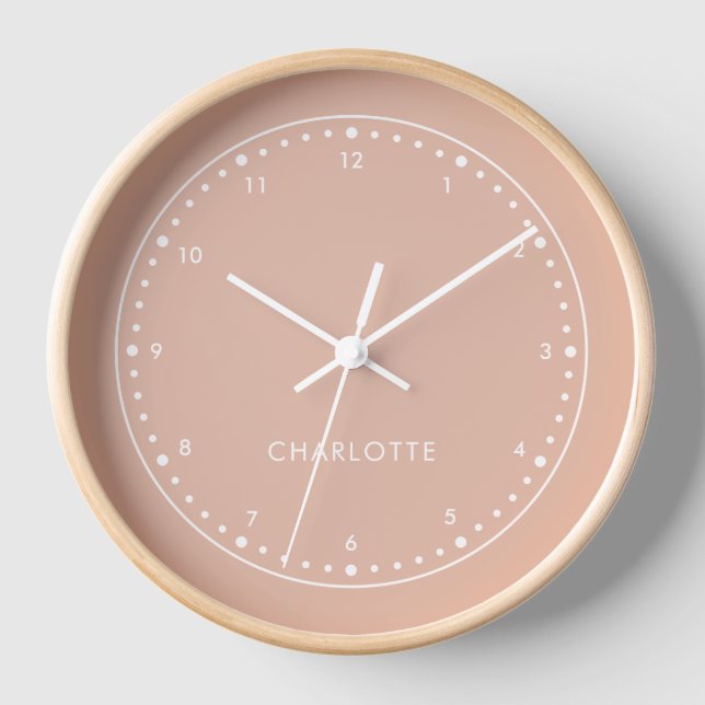 Blush Peach | Modern Name Stylish Trendy Taupe  Clock (Front)