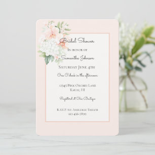 Blush Peach Orchid Flowers Bridal Shower Invitation