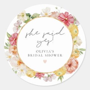 Blush & Peach Pastel Floral Bridal Shower Classic Round Sticker