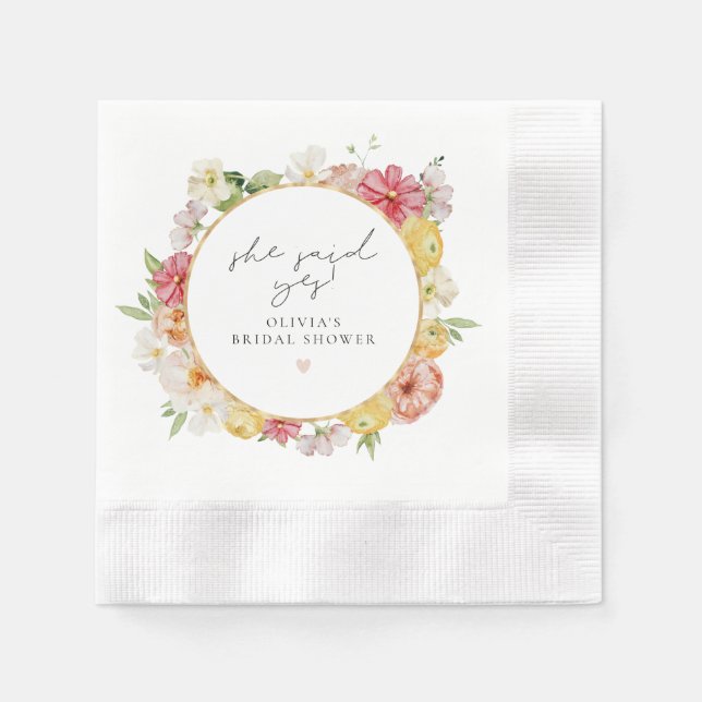 Blush & Peach Pastel Floral Spring Bridal Shower Napkin (Front)