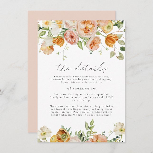 Blush & Peach Pastel Spring Floral Wedding Details Invitation (Front/Back)