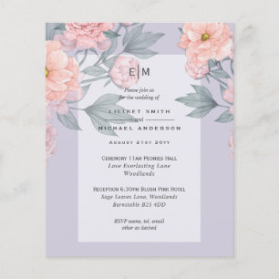 Blush Peach PEONIES Blue Wedding Invite BUDGET Flyer