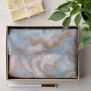 Blush Peach Pink Blue White Gold Marble Pattern Tissue Paper