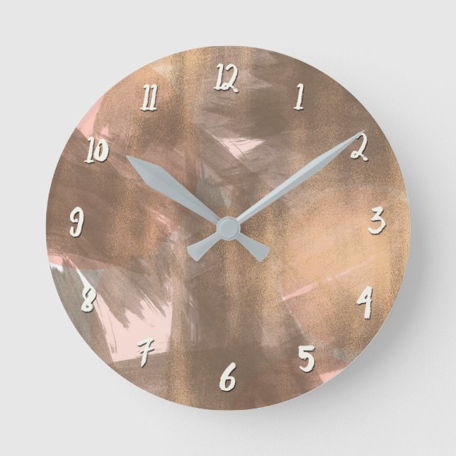 Blush Peach Pink Copper Bronze Modern Metallic Round Clock (Front)