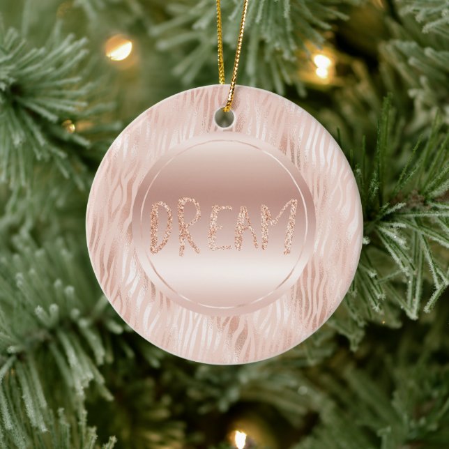 Blush Peach Pink Zebra print Glitter Dream Ceramic Ornament (Tree)