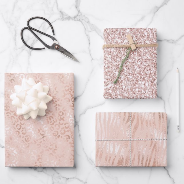 Blush Peach Pink Zebra print Wrapping Paper Sheet (Front)