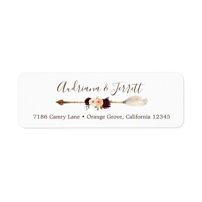 Blush & Peach Rose Boho Arrow Return Address Label (Front)