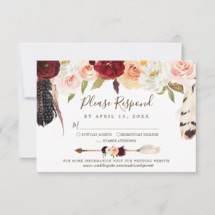 Blush & Peach Rose Dream Catcher Boho Wedding RSVP Card