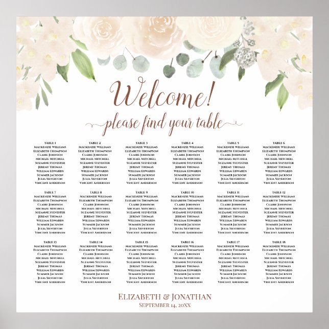 Blush Peach Roses 18 Table Wedding Seating Chart (Front)