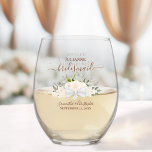 Blush Peach Roses Bridesmaid Maid of Honour Gift Stemless Wine Glass<br><div class="desc">This set is the perfect choice for thanking the bridesmaids and maid of honour at your wedding. The beautiful boho chic design features a bouquet of hand painted watercolor roses and blossoms, eucalyptus sprigs, and garden greenery in shades of champagne, blush, or very pale peach. Her name & title appears...</div>