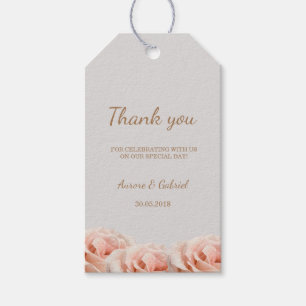 Blush Peach Roses Floral Grey Wedding Thank You Gift Tags