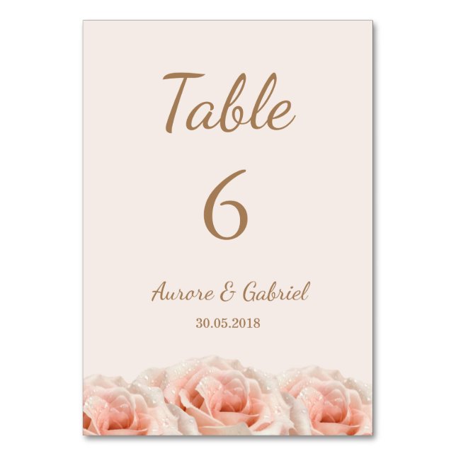 Blush Peach Roses floral Wedding Table number (Front)