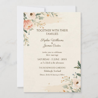 Blush Peach Sage Botanical Wedding Invitation