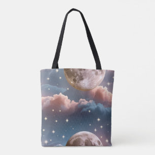 Blush Peach Sky Blue Celestial Moon Tote Bag