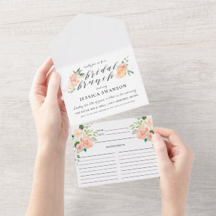 Blush Peach Spring Floral Bridal Brunch and Recipe All In One Invitation