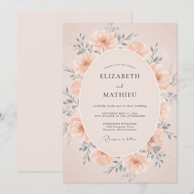 Blush Peach Sublime Spring Wedding Invitation (Front/Back)
