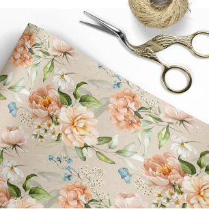 Blush & Peach Watercolor Floral Pattern Wedding  Wrapping Paper