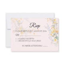 Blush Peach Wildflower Botanical Wedding RSVP Card