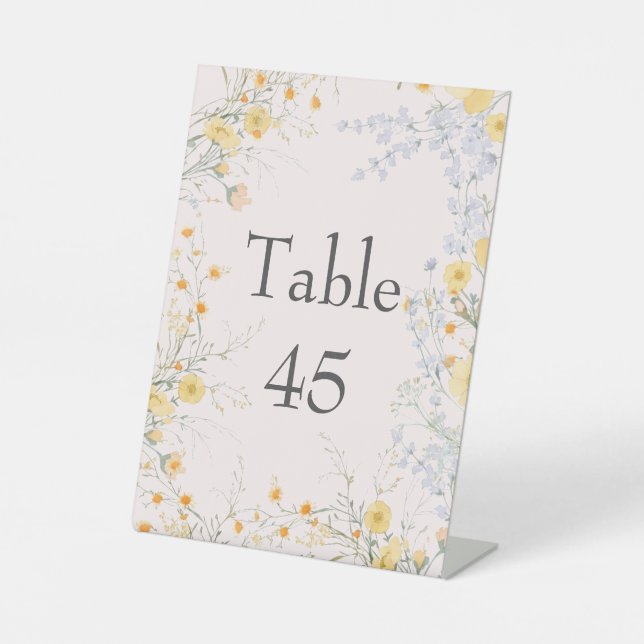 Blush Peach Wildflower Folded Wedding Program Card Pedestal Sign (Front)