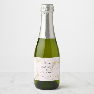 Blush Peach Wildflowers Wedding Timeline Flat Card Sparkling Wine Label