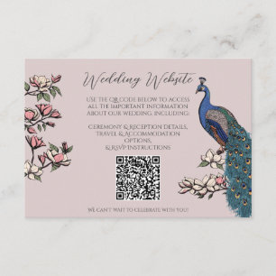 Blush Peacock Hand-Drawn Wedding QR Card