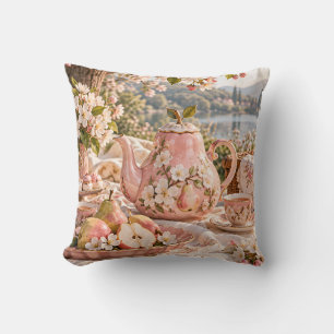 Blush Pear Teapot Blossom Garden Picnic Cushion