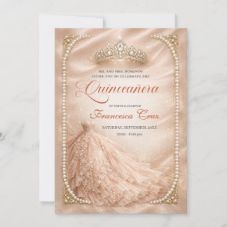 Blush & Pearl Royal Tiara quinceanera Invitation