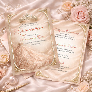 Blush & Pearl Royal Tiara quinceanera Invitation